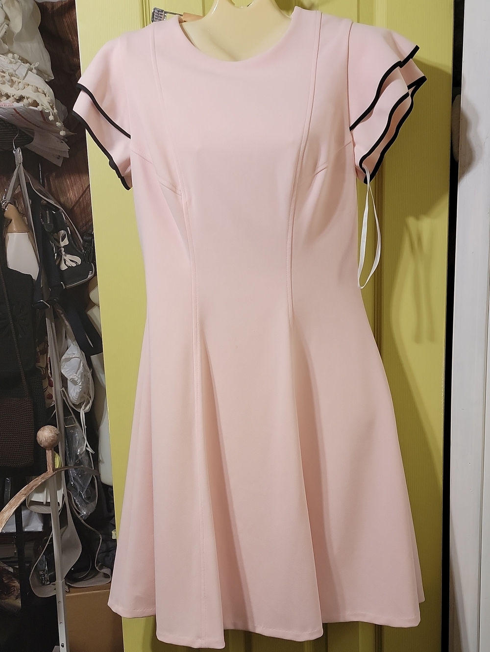 Tommy Hilfiger Light Pink Fit-and-Flare Dress with Black Trim